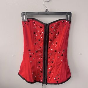 Red corset with rhinestones